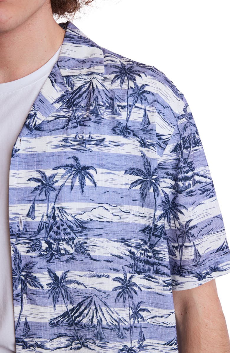 PAISLEY & GRAY Island Print Camp Shirt, Alternate, color, Indigo Palms Stripe