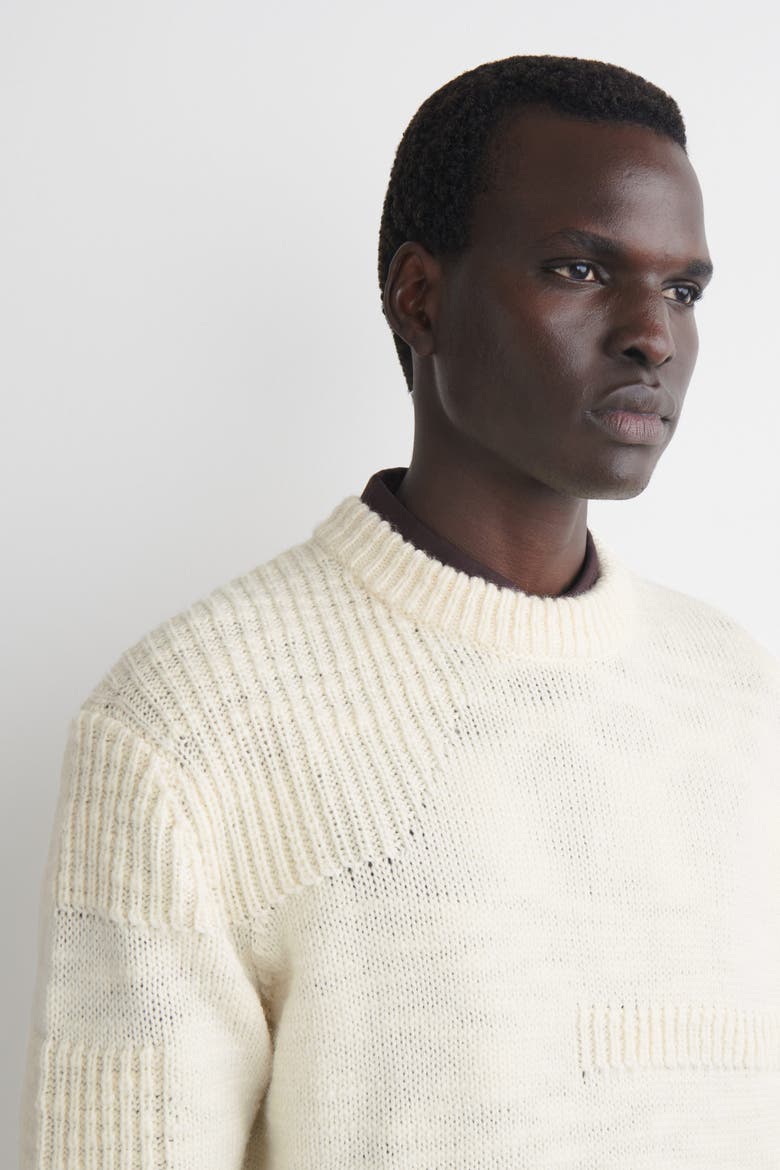 Ladder-stitch Wool Sweater, Alternate, color, CREAM