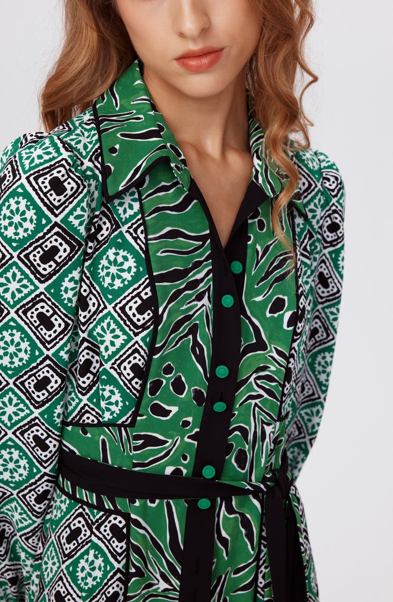 DVF Joshua Long Sleeve Maxi Shirtdress, Alternate, color, Paper Cut Geo/Wtr Tyg Gn Lg