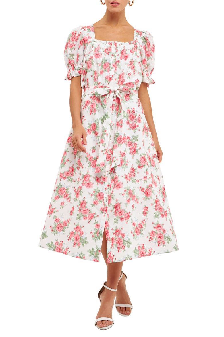 Floral Linen & Cotton Shirtdress, Main, color, IVORY