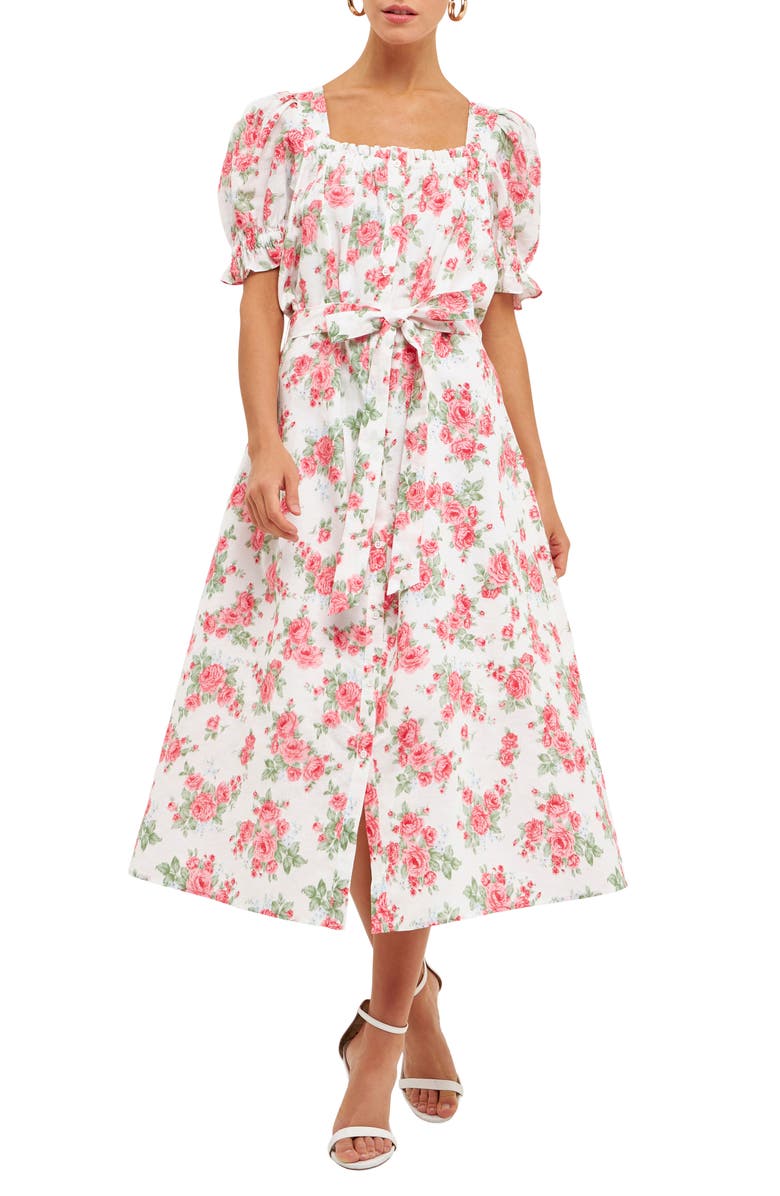 Endless Rose Floral Linen & Cotton Shirtdress, Main, color, Ivory
