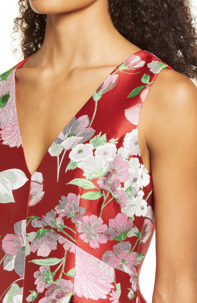 Eliza J Floral Metallic Jacquard Cocktail Dress, Alternate, color, 