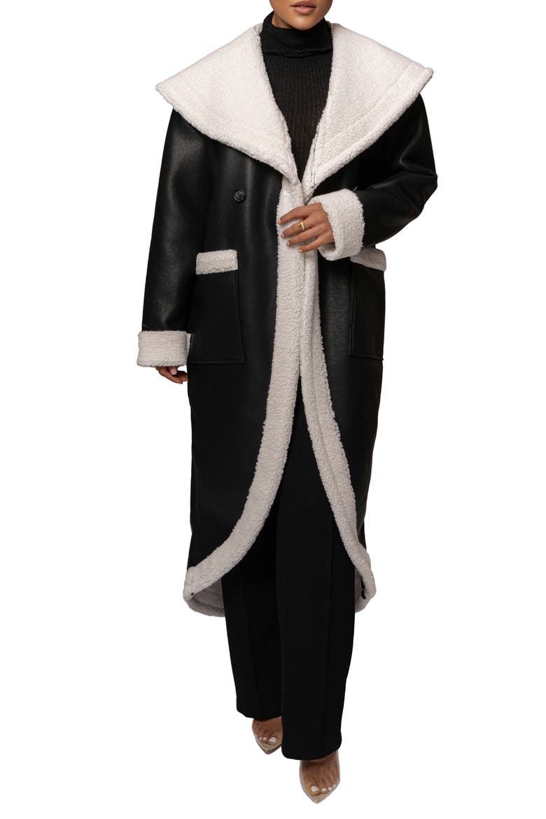 Jaida Reversible Faux Shearling Coat, Main, color, BLACK