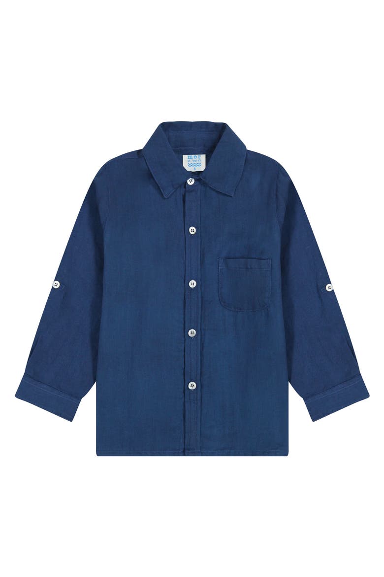 Remi Boy's Button Front Shirt Lapis Blue, Main, color, Blue