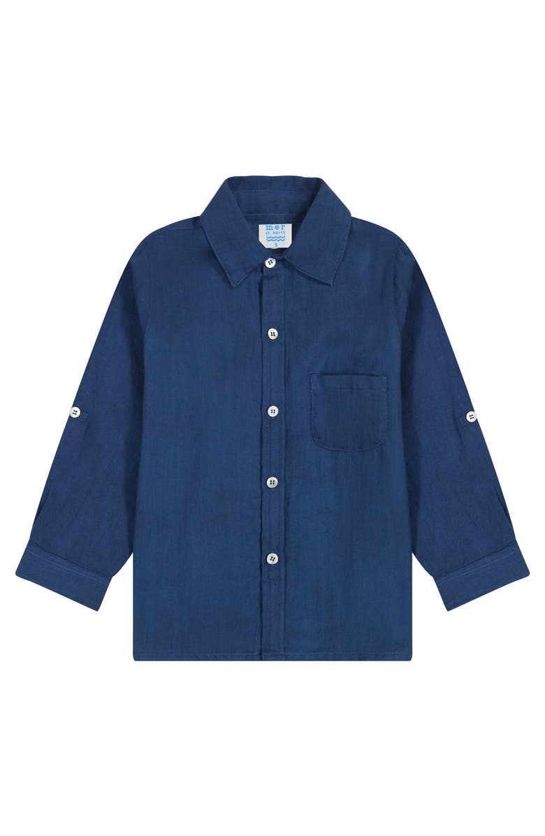Mer St. Barth Remi Boy's Button Front Shirt Lapis Blue, Main, color, Blue
