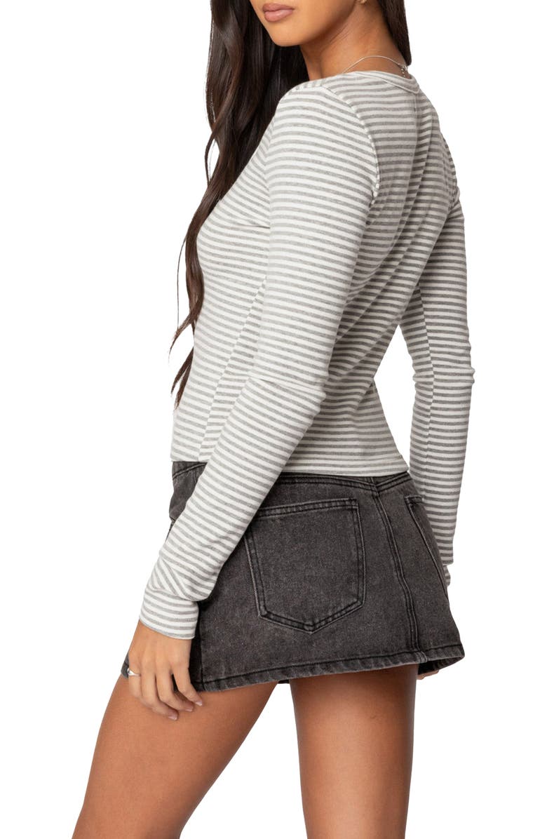 EDIKTED Jocelyn Stripe Stretch Cotton Top, Alternate, color, Light-Gray