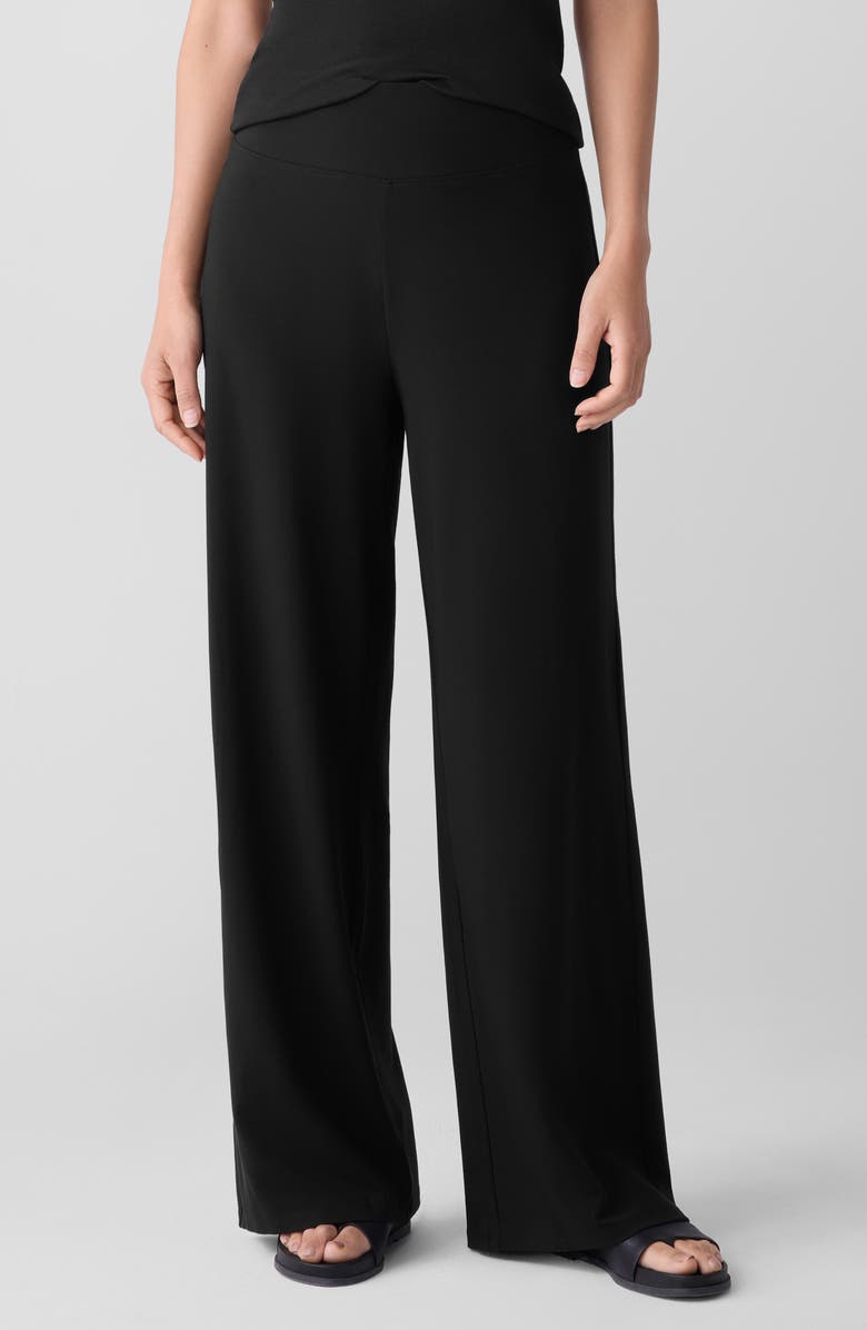 Eileen Fisher High Waist Jersey Wide Leg Pants, Main, color, Black