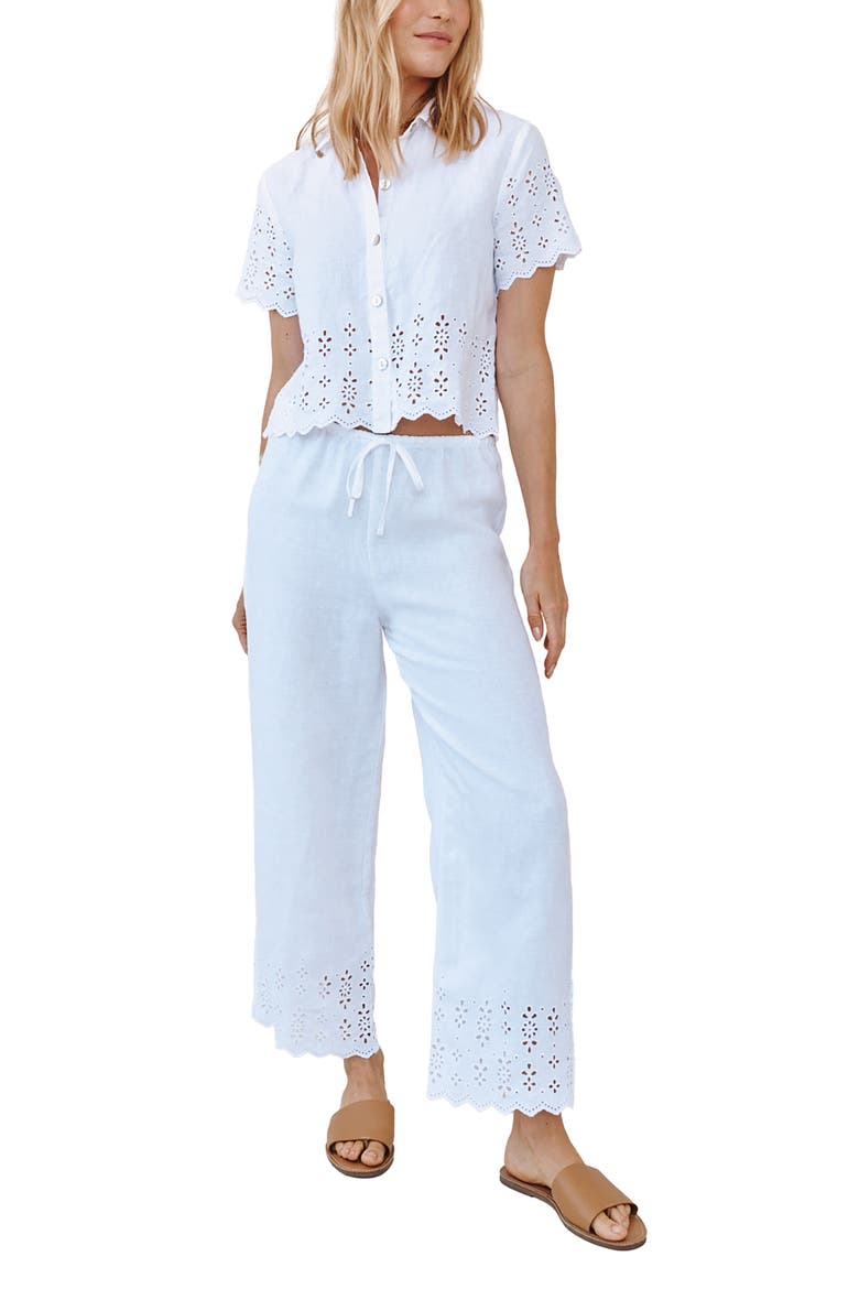 Beach Linen Crop Pants, Alternate, color, WHITE