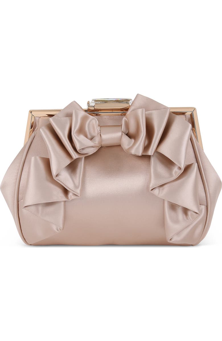 Jewel Badgley Mischka Mae Bow Pouch Clutch, Main, color, Champagne