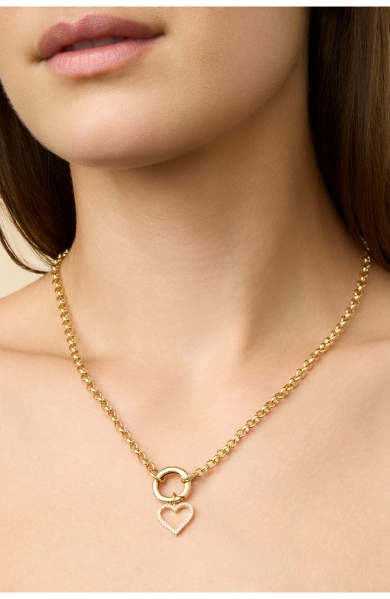 Oradina 14K Yellow Gold Open Heart Diamond Pendant Charm, 25mm, Alternate, color, Yellow Gold