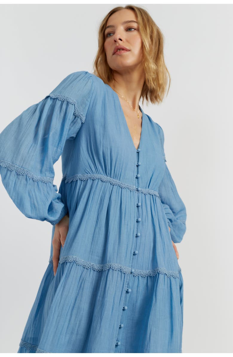 Chinti & Parker Cotton Rainbow Scallop Dress, Alternate, color, Dusty Blue