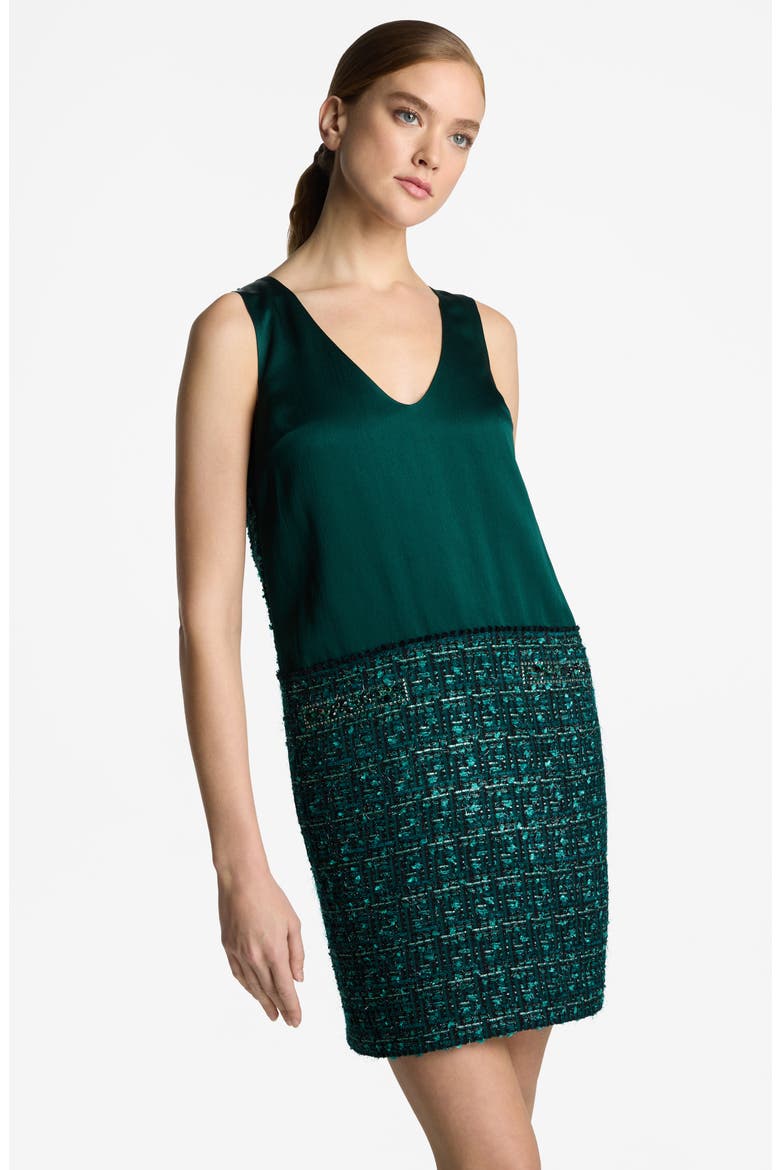 Metallic Tweed & Twill Sleeveless Dress, Alternate, color, SPRUCE MULTI
