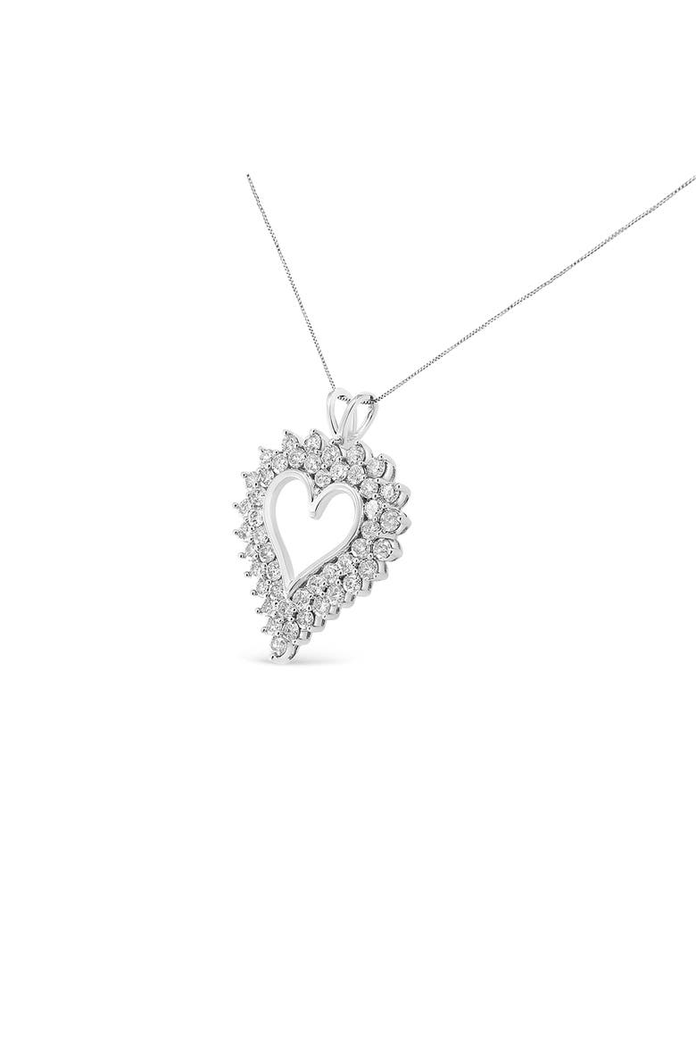 Silver 4 Cttw Round-Cut Double Row Composite Diamond Heart Pendant Necklace, Alternate, color, White