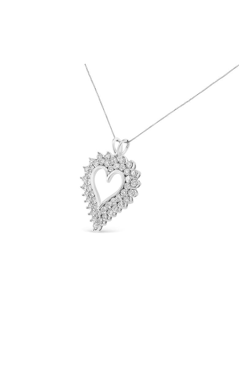 Haus of Brilliance Silver 4 Cttw Round-Cut Double Row Composite Diamond Heart Pendant Necklace, Alternate, color, White