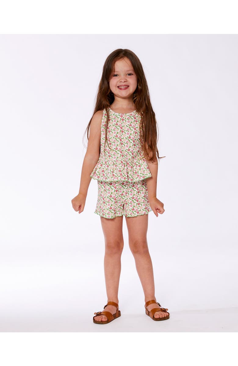 Deux par Deux Little Girl's Printed Tank Top With Flounce Small Flowers On White Background, Alternate, color, 