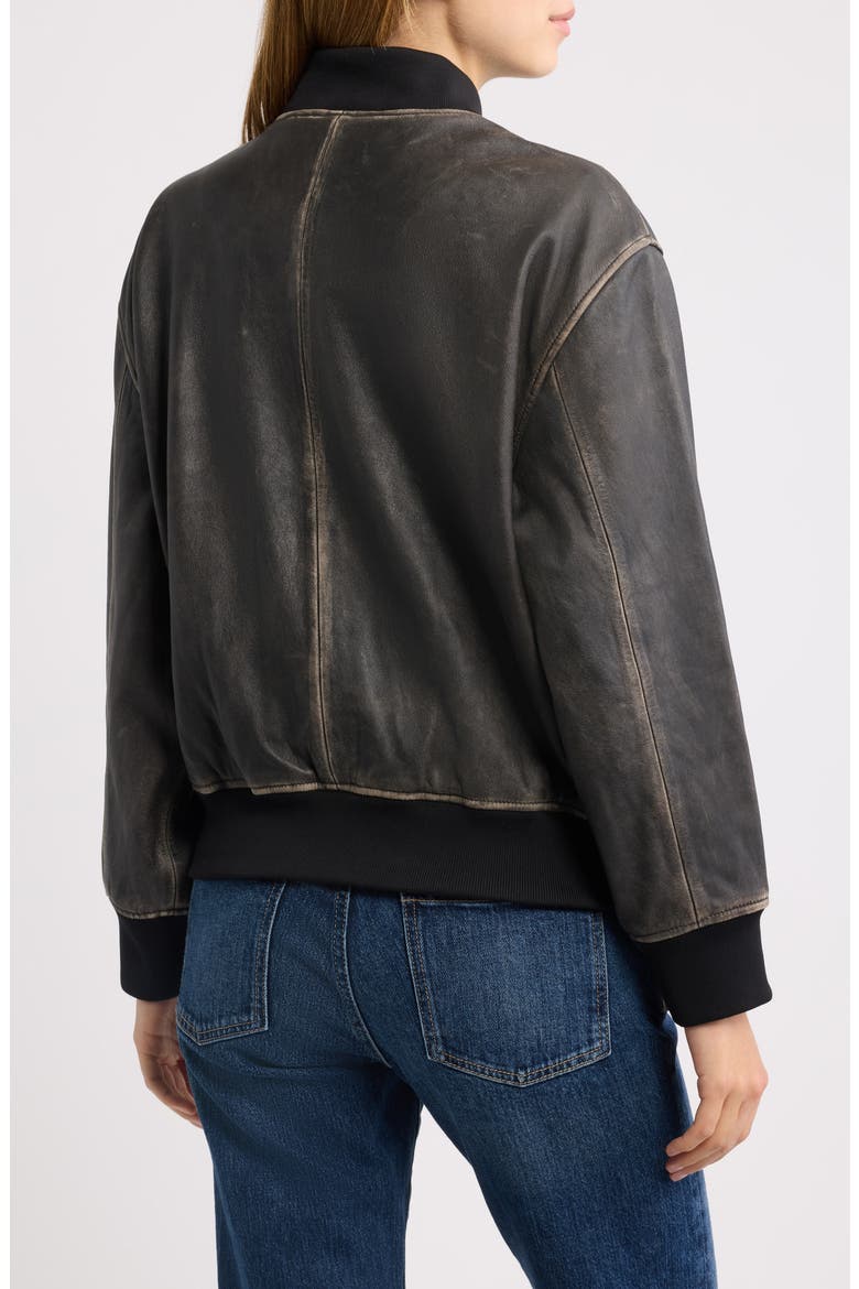 Goat Crack Leather Bomber Jacket, Alternate, color, BLACK