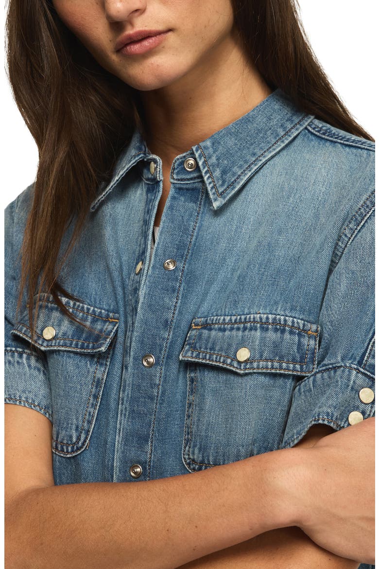 Short Sleeve Denim Western Shirt, Alternate, color, GLAMMED UP WASH