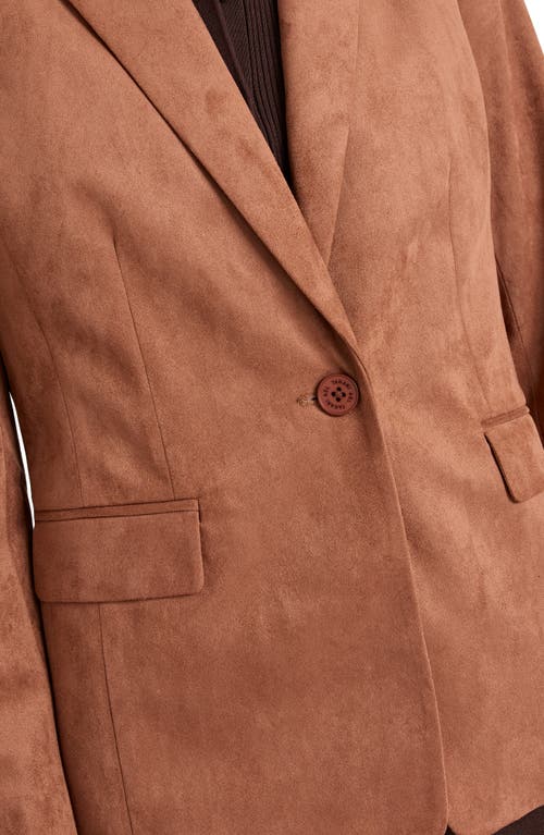 Tahari Asl One-button Faux Suede Jacket In Brown