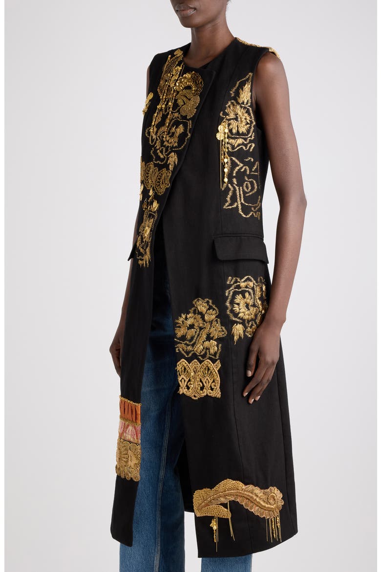 Genzel Embroidered Sleeveless Cotton Dress, Alternate, color, BLACK