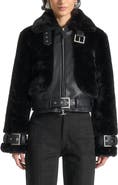 Manière De Voir Deya Plush & Leather Leather Belted Jacket