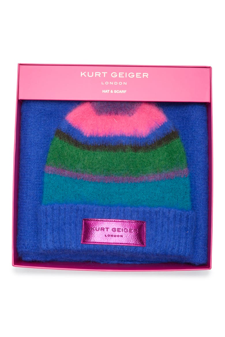 Fuzzy Striped Beanie & Scarf Set, Main, color, NAVY
