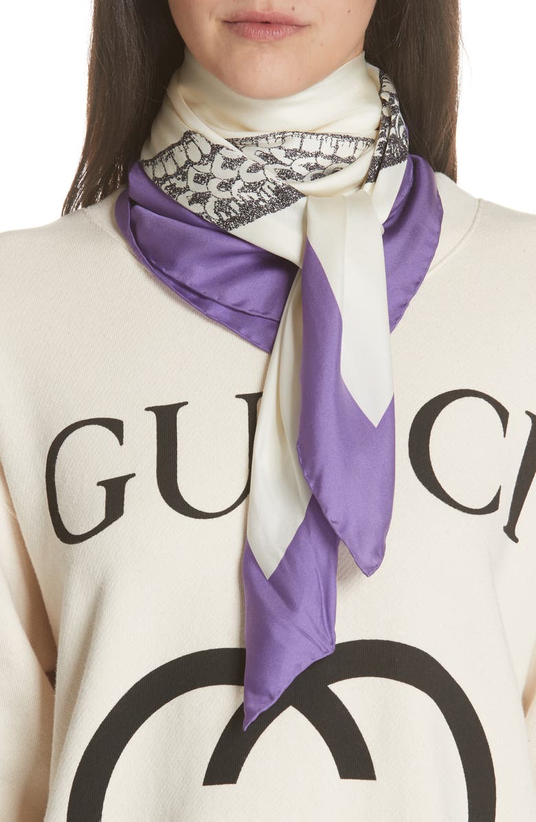 Gucci Ouroboros Square Foulard Silk Scarf, Alternate, color, 