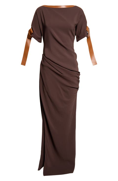 Leather Trim Jersey Maxi Dress
