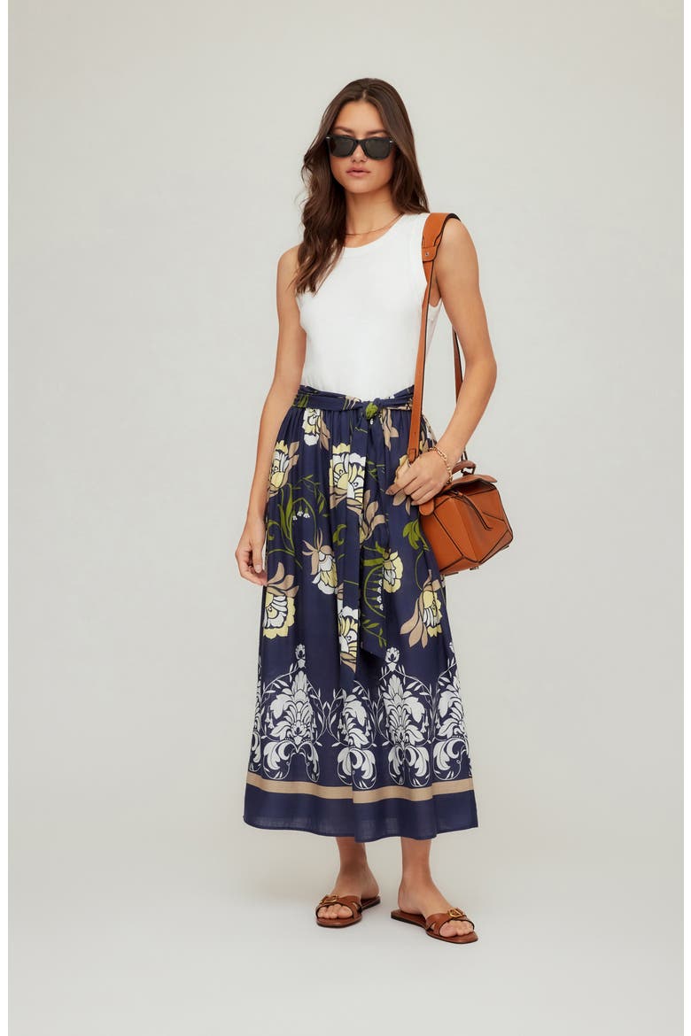 Seline Mixed Media Midi Dress, Alternate, color, NAVY W/ OFF WHITE