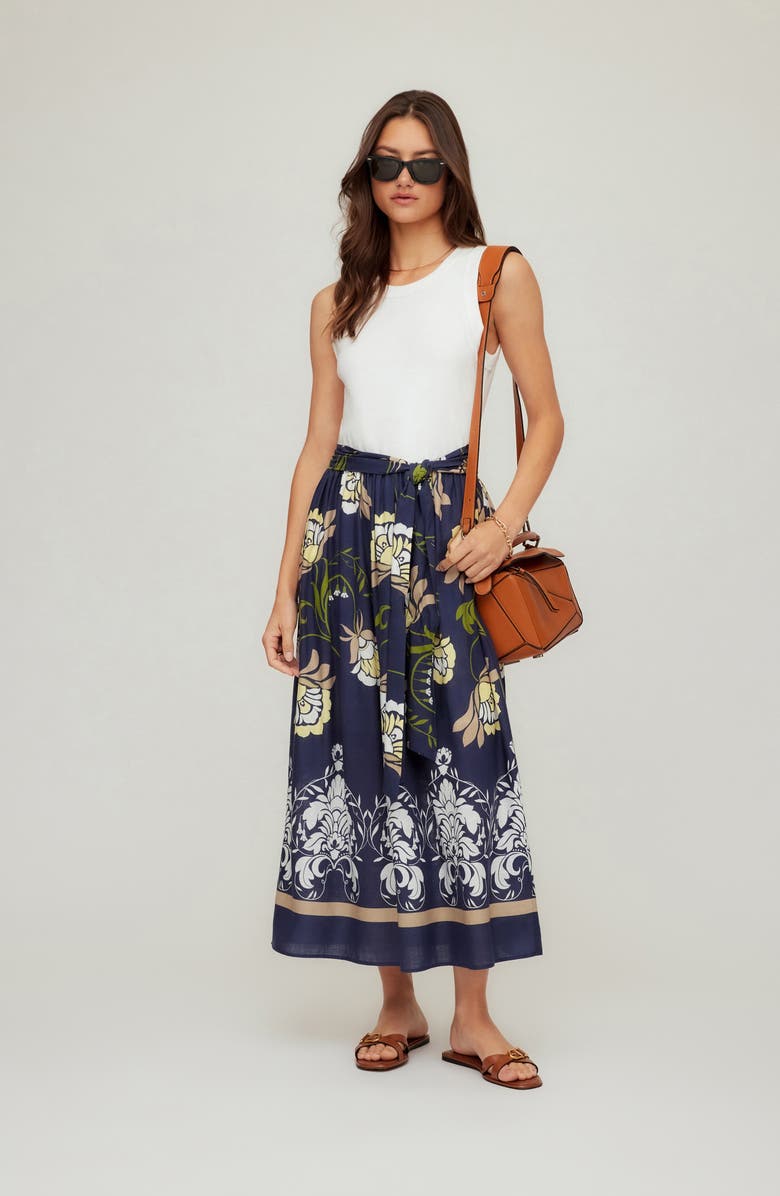 FIFTEEN TWENTY Seline Mixed Media Midi Dress, Alternate, color, Navy W/ Off White