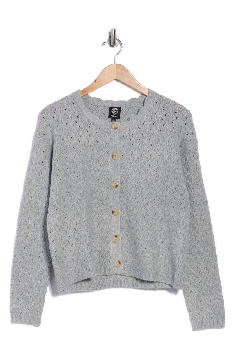 Bobeau Pointelle Stitch Cardigan, Alternate, color, Heather Grey