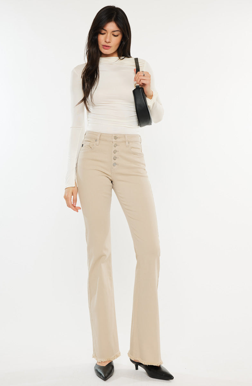 Kancan Ricola High Rise Flare Jeans In Neutral