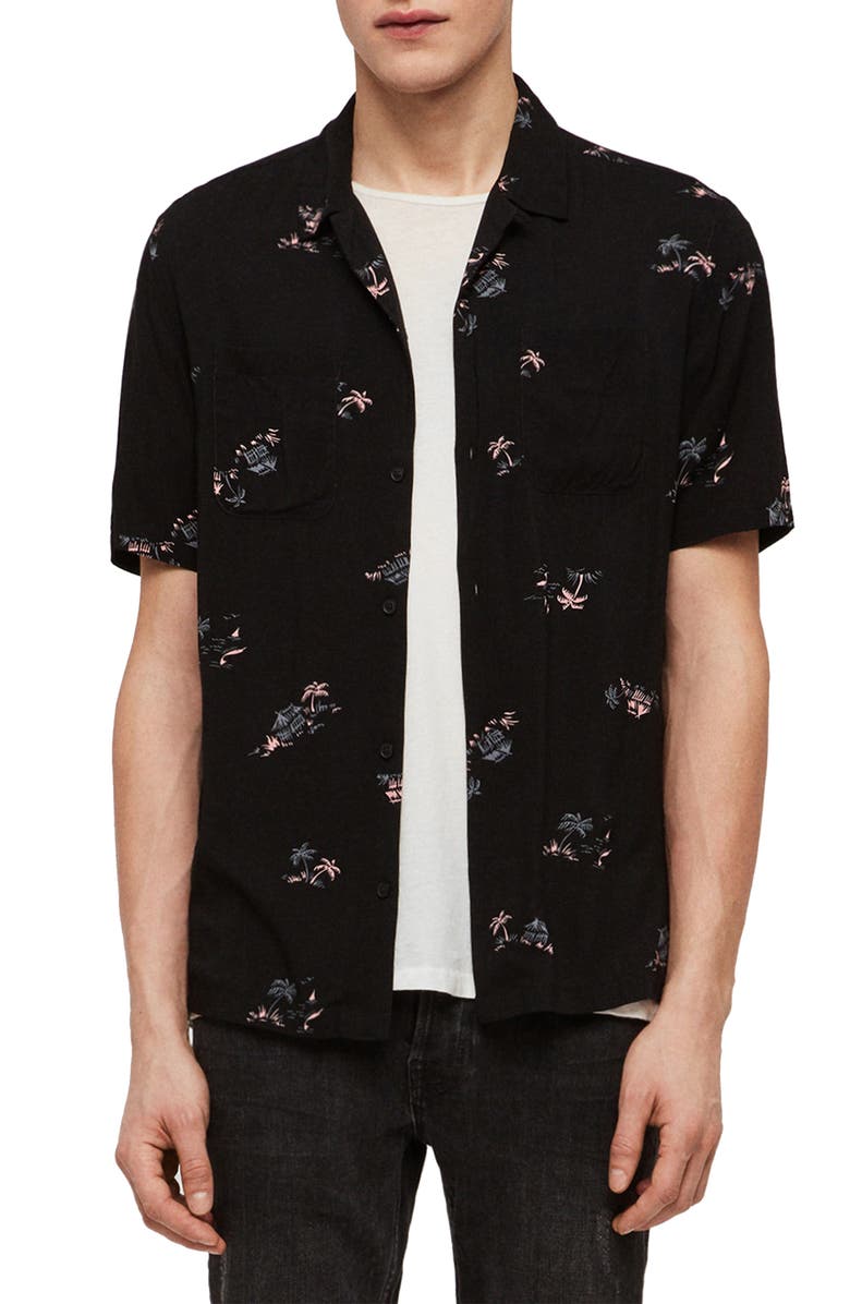 AllSaints Castaway Slim Fit Camp Shirt, Main, color, 