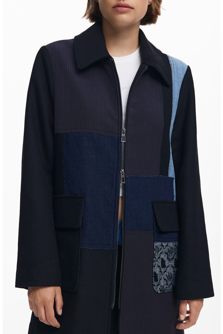 Patchwork Overcoat, Alternate, color, BLACK