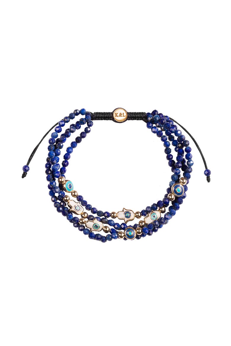 Women's Lapis Enamel Evil Eye Hamsa Bracelet - Wise Belief, Main, color, Blue/white/gold