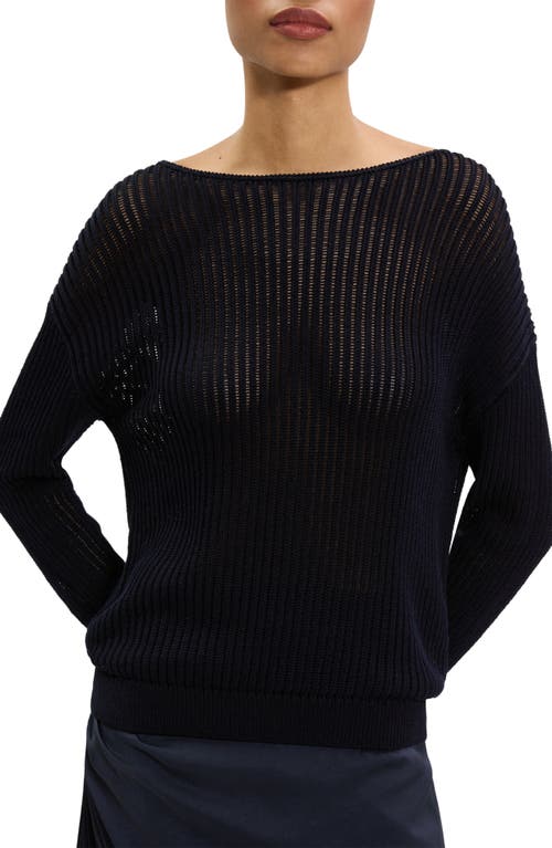 Theory Open Neck Pima Cotton Sweater In Black
