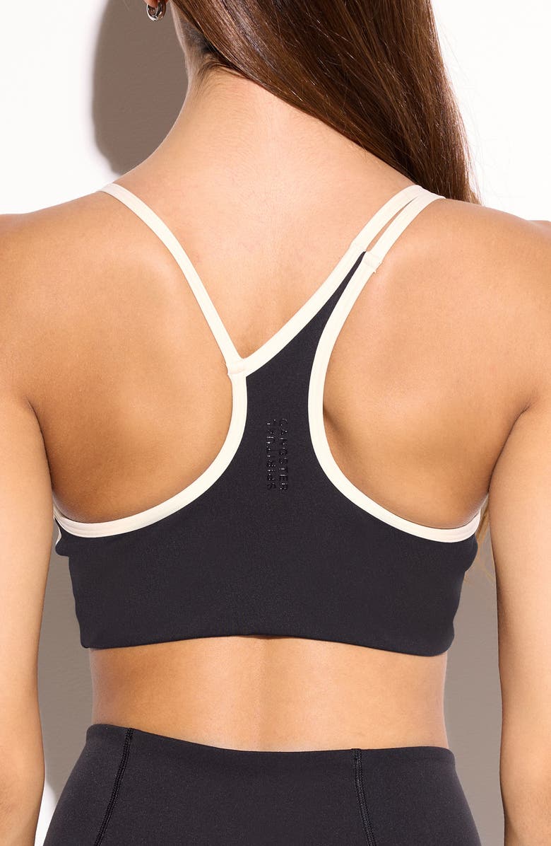 Spiritual Gangster Libra Asymmetric Longline Sports Bra, Alternate, color, Black/ Canvas