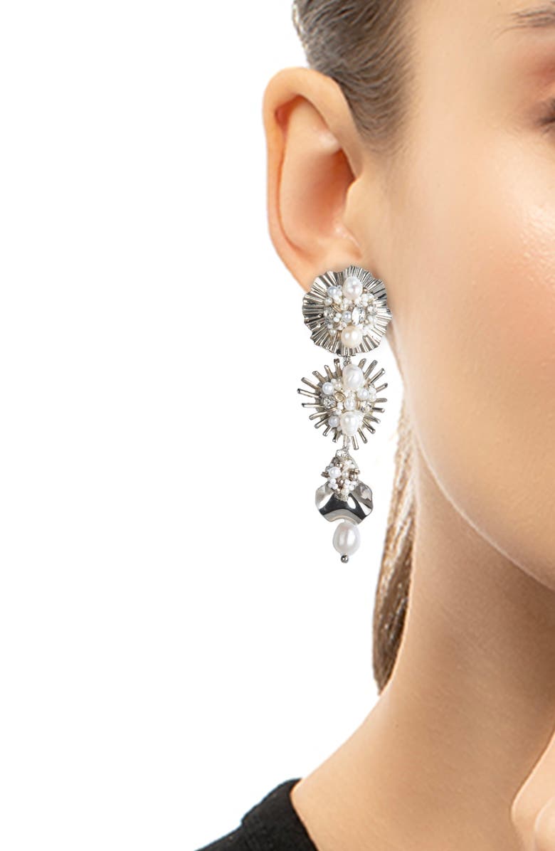 Deepa Gurnani Carissa Drop Earrings, Alternate, color, Silver