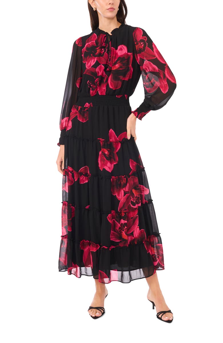 Halogen<sup>®</sup> Tie Neck Long Sleeve Maxi Dress, Alternate, color, Rich Black