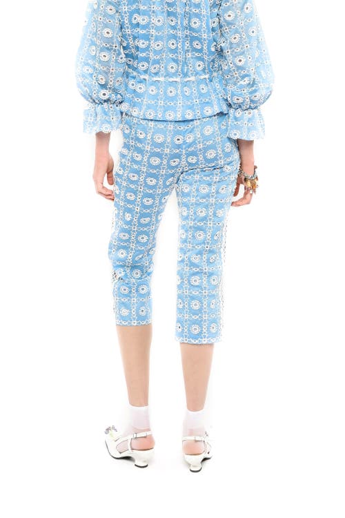 Shop Anna Sui Lattice Lace Embroidery Capri Pants In Baby Blue