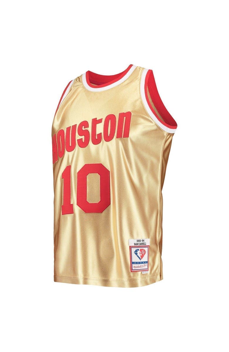 Mitchell & Ness Men's Mitchell & Ness Sam Cassell Gold Houston Rockets 75th Anniversary 1993/94 Hardwood Classics Swingman Jersey, Alternate, color,