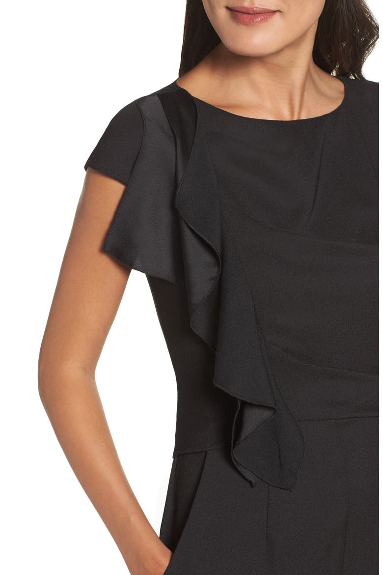 Ruffle Sleeve Crepe Jumpsuit, Alternate, color, BLACK
