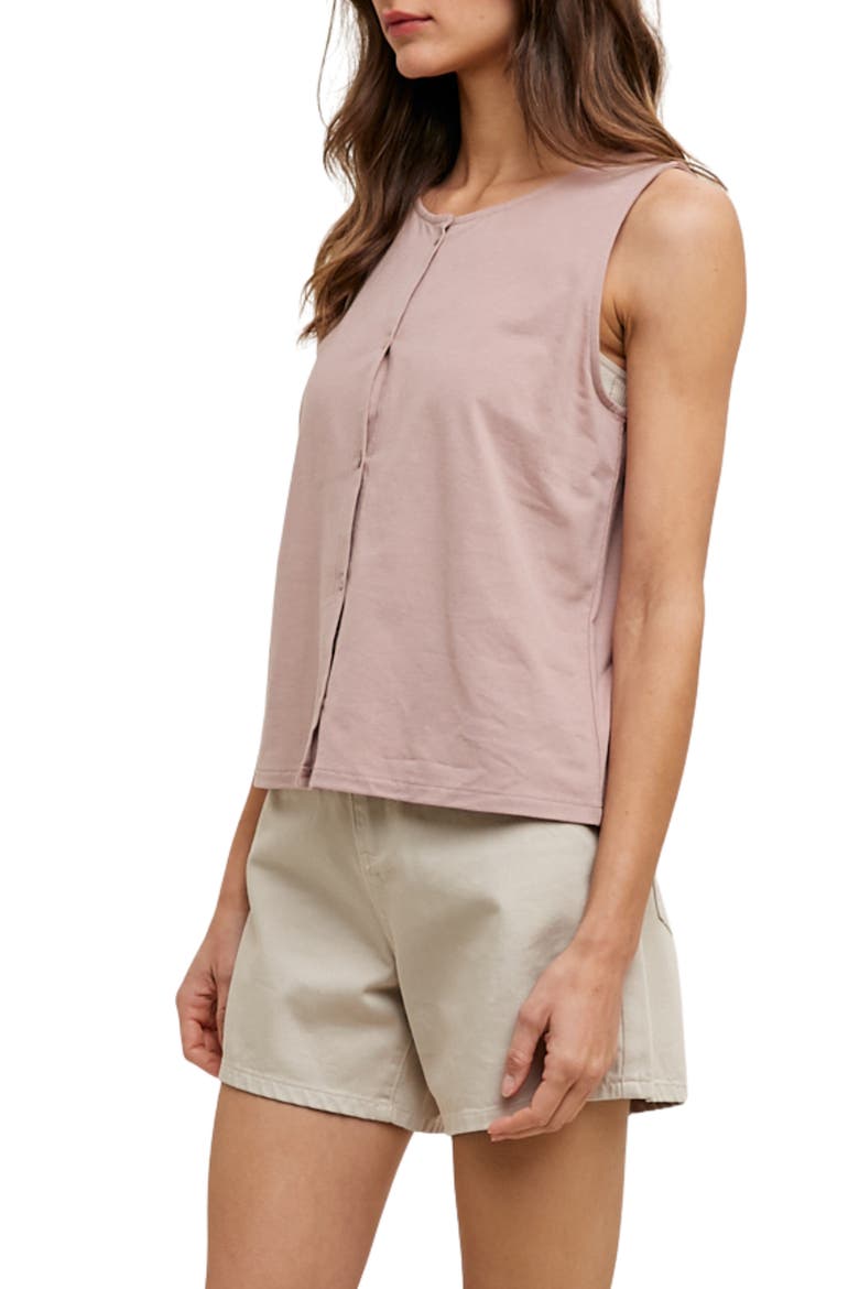 Sleeveless Cotton Button-Up Top, Alternate, color, MAUVE