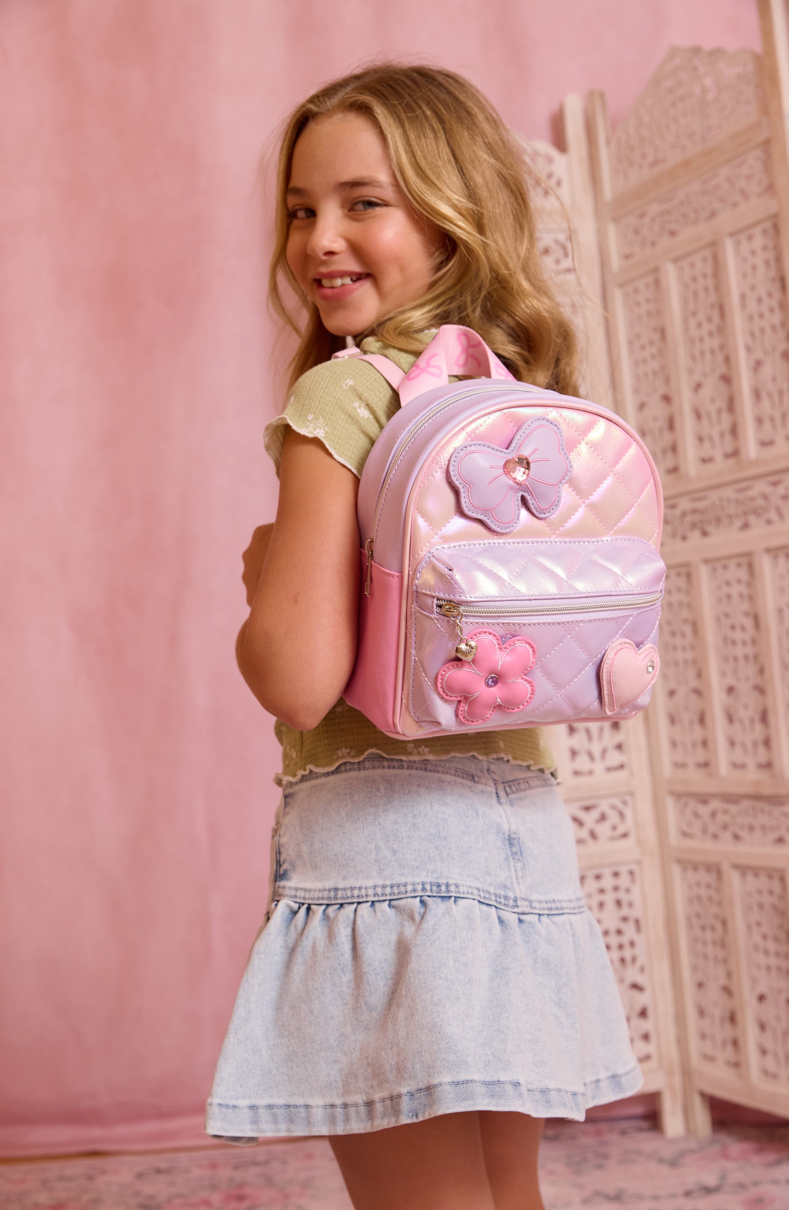 Bow Appliqué Quilted Mini Backpack, Alternate, color, MULTI COLORS