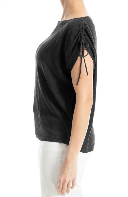 Max Studio Ruched Shoulder Short Sleeve Knit Sweater In Black