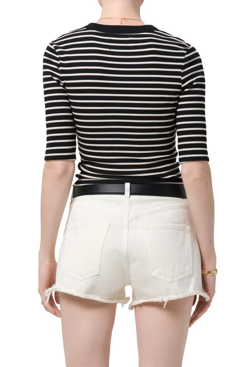 Nali Stripe Cotton Blend Rib Henley Top, Alternate, color, ANTHRACITE