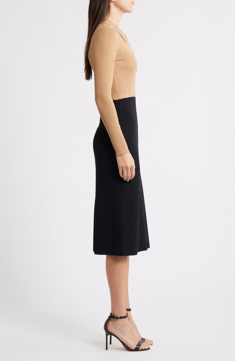 Elie Tahari The Esme Long Sleeve Knit Dress, Alternate, color, Camel Crown Beige/ Noir