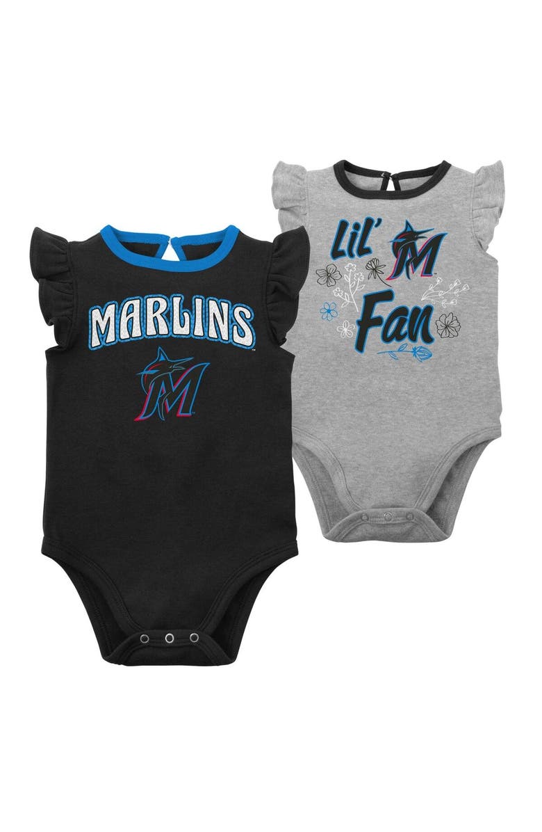 Outerstuff Girls Newborn & Infant Black/Heather Gray Miami Marlins Little Fan Two-Pack Bodysuit Set, Main, color, Black