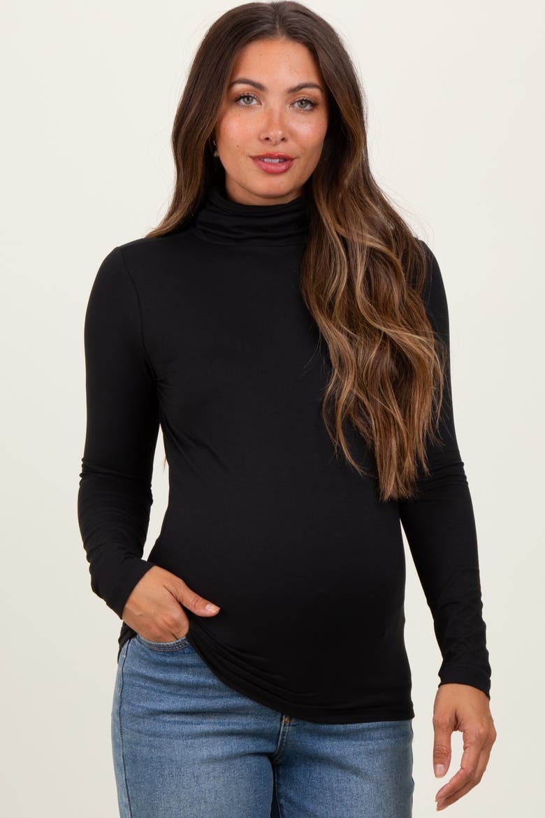 Brushed Knit Basic Turtleneck Top, Alternate, color, Black