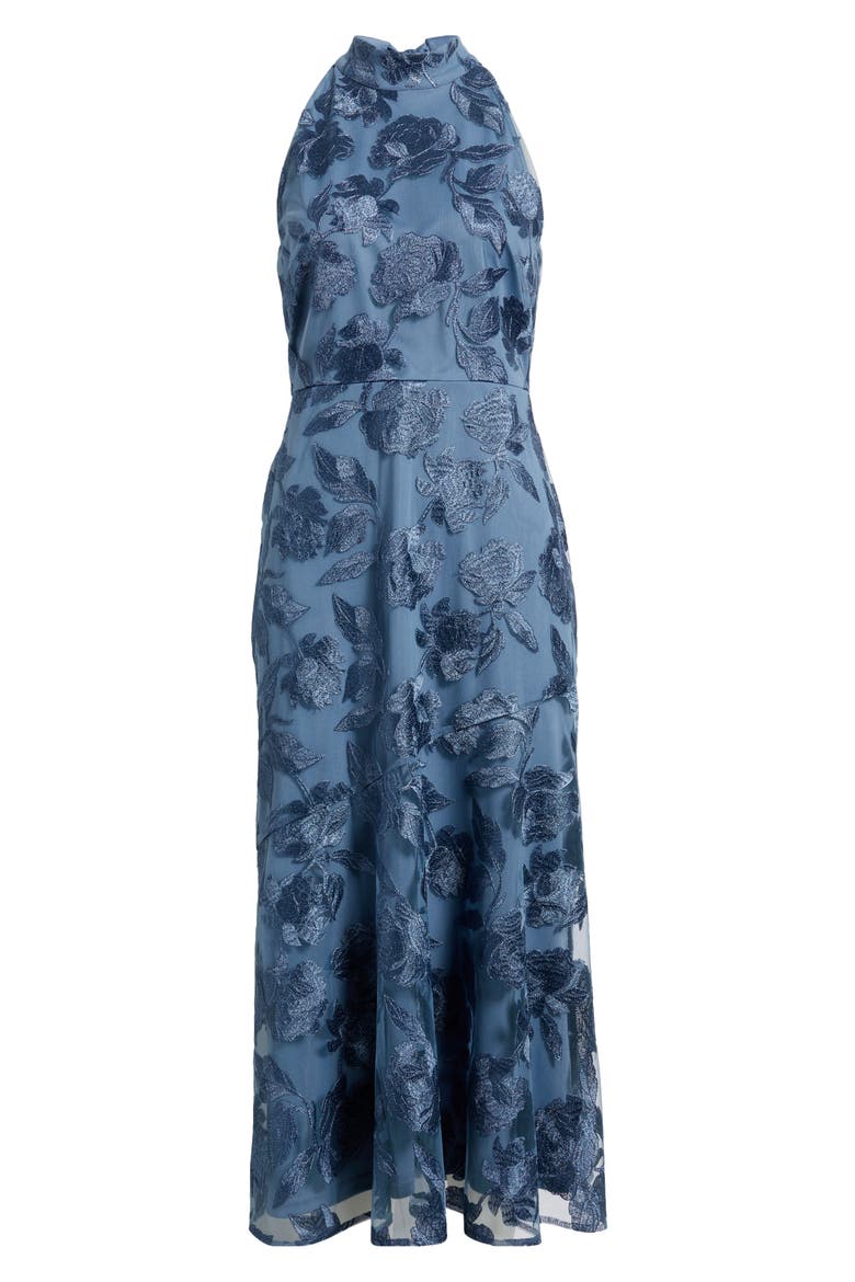 Leafy Embroidery Midi Cocktail Dress, Alternate, color, MINERAL BLUE