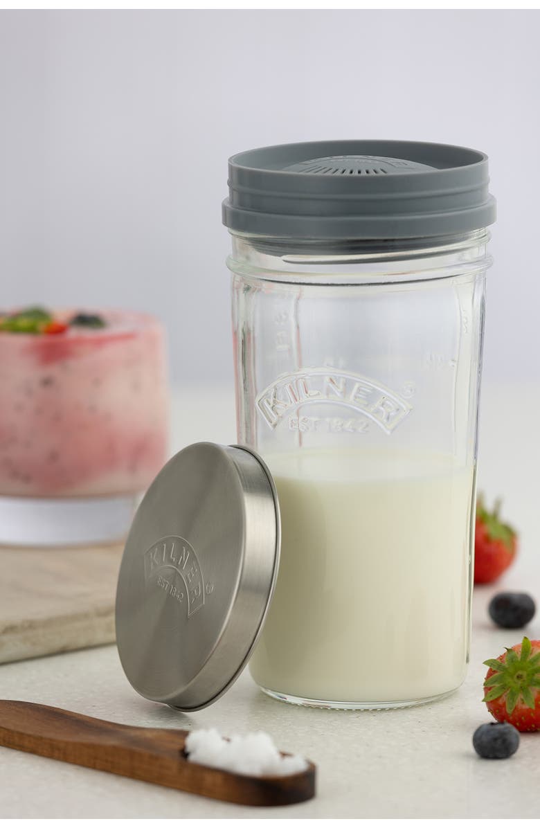 Kilner Kefir Set with Wide Mouth Jar, Silicone Strainer Cap, Stainless Steel Lid, 17 Ounce, Alternate, color, Clear